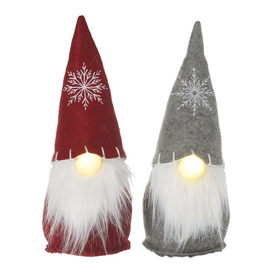 Set of 2 Red and Grey Traditional Nordic Gonk Gnomes with Light Up Noses