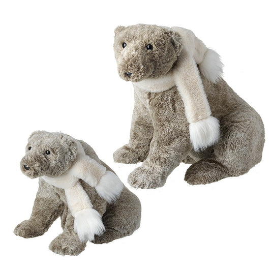 Set of Large Plush Brown Bears in Scarves for Display Decoration