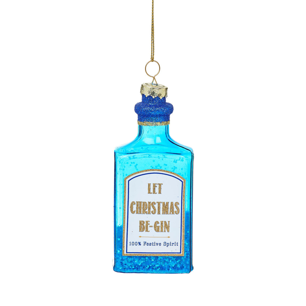 Let Christmas Be Gin Large Blue Sparking Gin Bottle Glass Tree Ornament