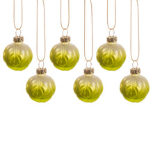 Load image into Gallery viewer, Set of 6 Brussel Sprout Mini Christmas Baubles by Sass and Belle
