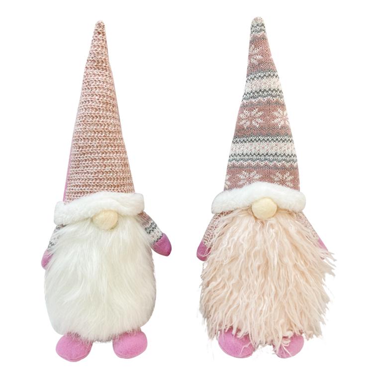 Pink Christmas Fluffy, Knit & Felt Large Gnome Pair