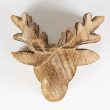 Load image into Gallery viewer, Set of  6 Natural Wood Stags Head Christmas Coasters
