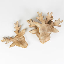 Load image into Gallery viewer, Set of  6 Natural Wood Stags Head Christmas Coasters
