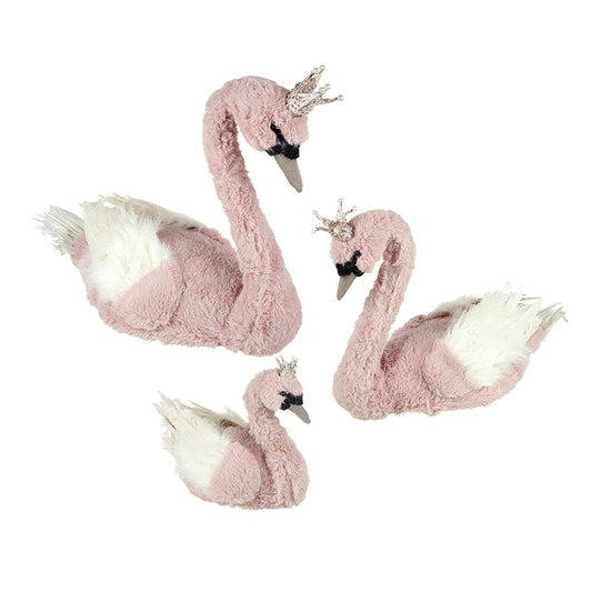 Set of Three Large Pink Princess Swans for Display and Decoration