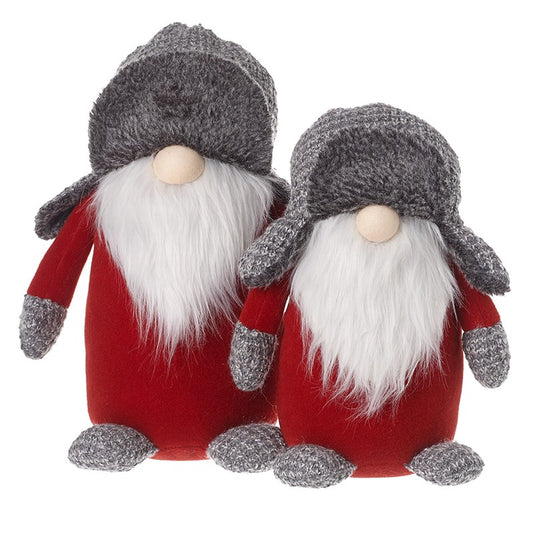 Set of 2 Large Luxury Nordic Gnomes With Deerstalker Hats - Red and Grey
