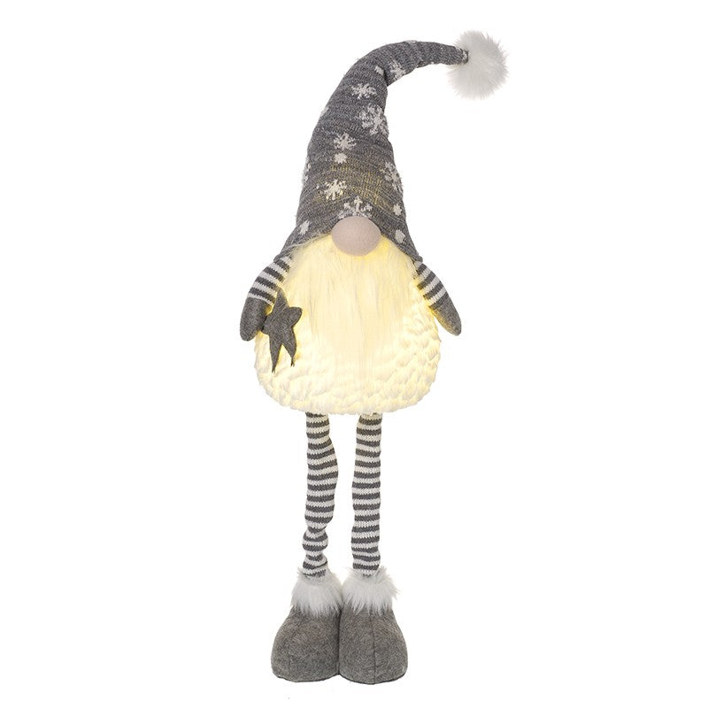 Light Up Tall Standing Nordic Gonk Gnome with Grey Snowflake Hat