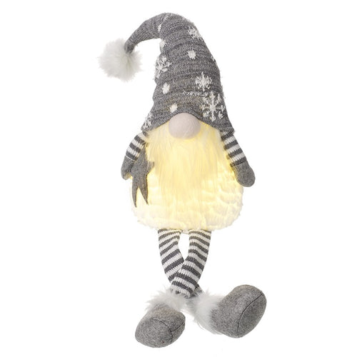 Light Up Sitting Nordic Gonk Gnome with Grey Snowflake Hat