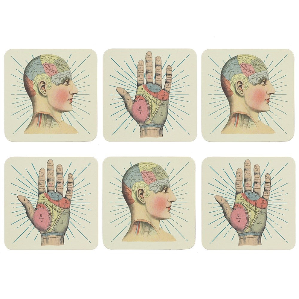 Phrenology  and Palmistry Tattoo Design Coasters - Box of 6