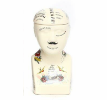 Load image into Gallery viewer, Phrenology Tattoo Ceramic Storage Head - Small Size-The Useful Shop
