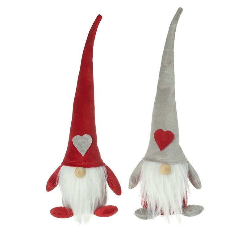 Set of 2 Red and Grey Velvet Nordic Gonk Gnomes