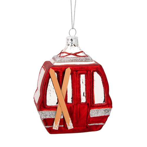 Red and Silver Ski Lift Cable Car Shaped Christmas Tree Bauble
