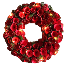 Load image into Gallery viewer, Large 35cm Red Flower Wreath With LED Lighting by Amalfi

