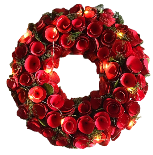 Large 35cm Red Flower Wreath With LED Lighting by Amalfi