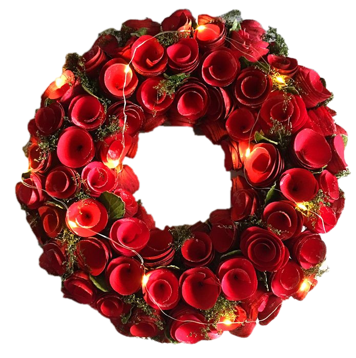 Large 35cm Red Flower Wreath With LED Lighting by Amalfi