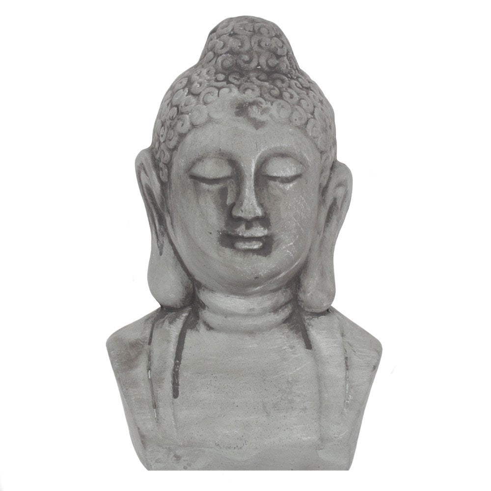 Small Grey Rustic Buddha Head Ornament for Garden and Home