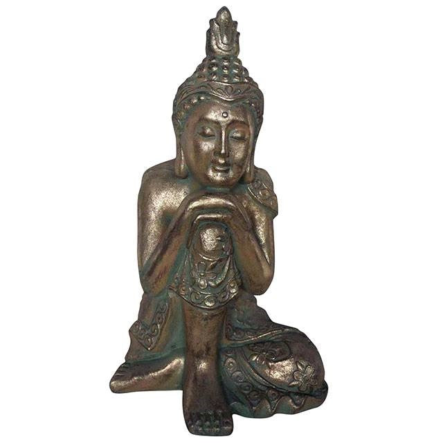 Gold and Verdigris Effect Large Hands on Knee Resting Buddha Statue for Home and Garden