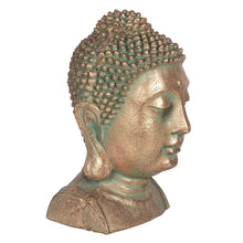Load image into Gallery viewer, Gold and Verdigris Effect Large Buddha Head Statue for Home and Garden
