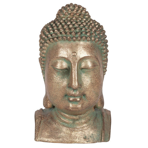 Gold and Verdigris Effect Large Buddha Head Statue for Home and Garden