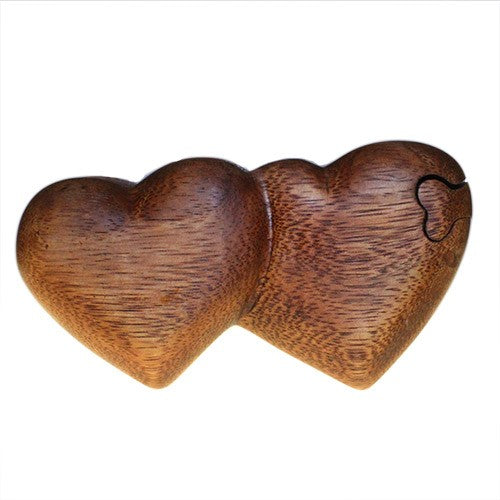 Twin Hearts Puzzle Wooden Carved Fair Trade Trinket Ring Box