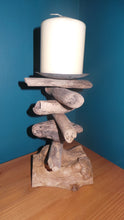 Load image into Gallery viewer, Medium Rustic Driftwood Pillar Candle Holder 20cm with background
