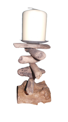 Medium Rustic Driftwood Pillar Candle Holder 20cm
