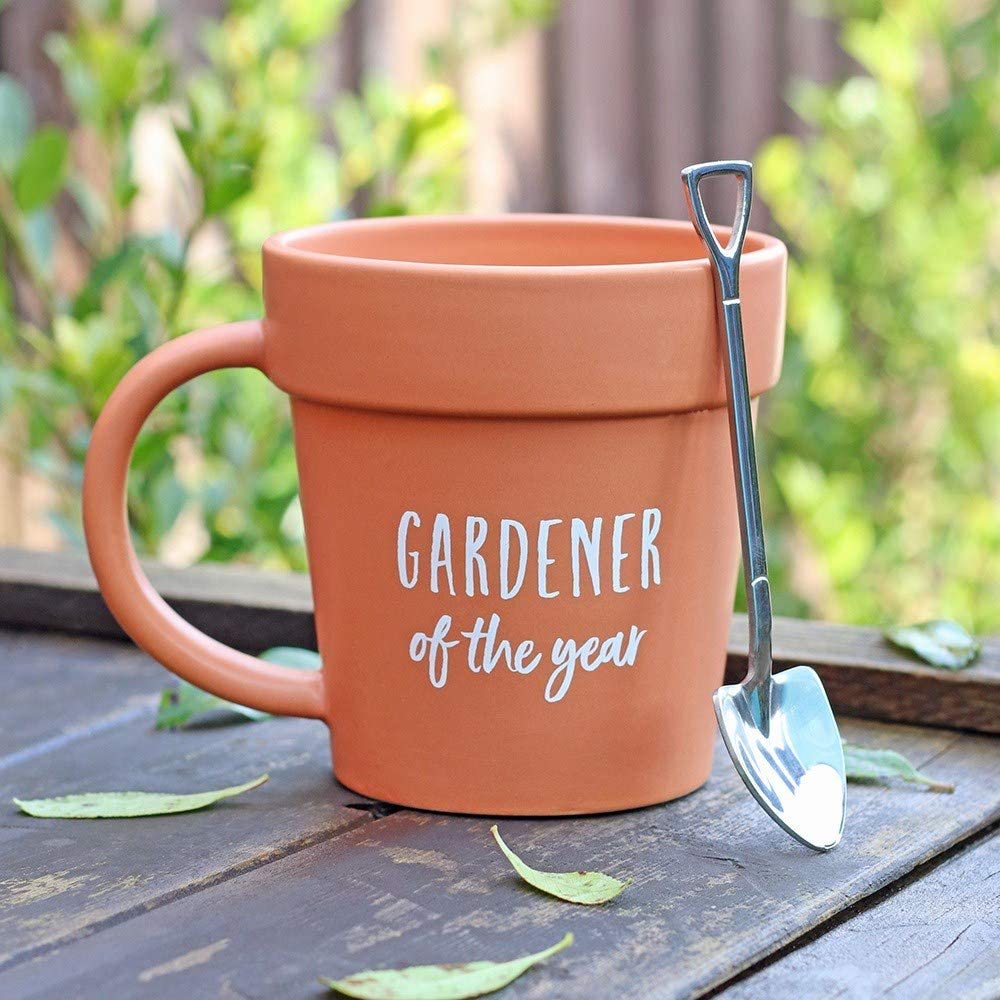 Gardener of The Year Plant Pot Shaped Mug with Shovel Spoon