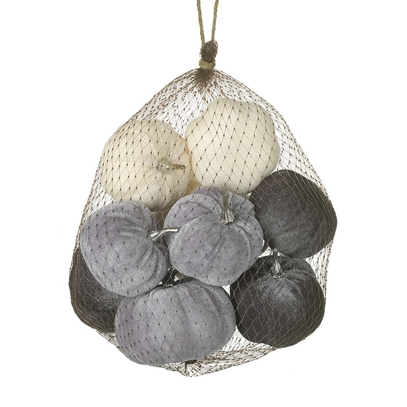 Grey Mix Collection of Velvet Pumpkins for Decorative Displays and Halloween
