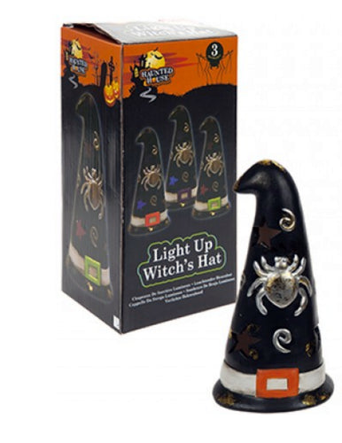 Witches Hat Halloween Decoration with Colour Changing Light - Matt Black and Gold Flecks