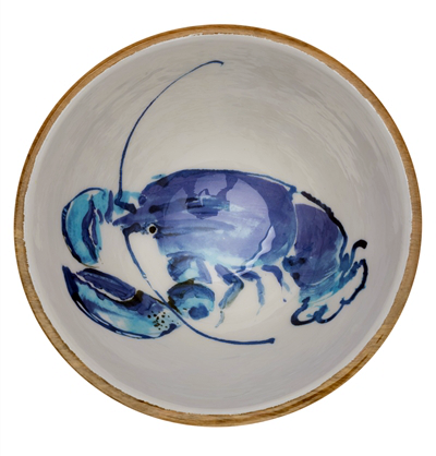 Blue and White Lobster Design Wooden Large 30cm Bowl by Shoeless Joe