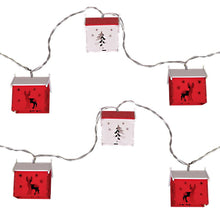 Load image into Gallery viewer, String of Wooden Nordic Red &amp; White Christmas House Lights
