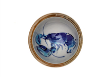 Load image into Gallery viewer, Blue &amp; White Lobster Design Wooden Nut and Nibbles Bowl by Shoeless Joe
