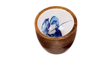 Load image into Gallery viewer, Blue &amp; White Lobster Design Wooden Nut and Nibbles Bowl by Shoeless Joe
