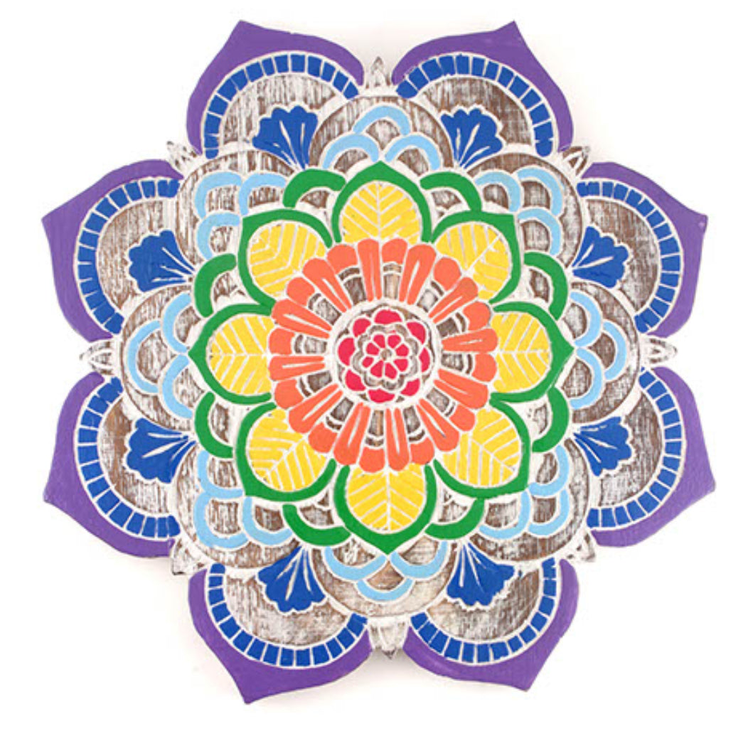 Large Carved & Painted Wooden Chakra Mandala Wall Plaque Fairtrade