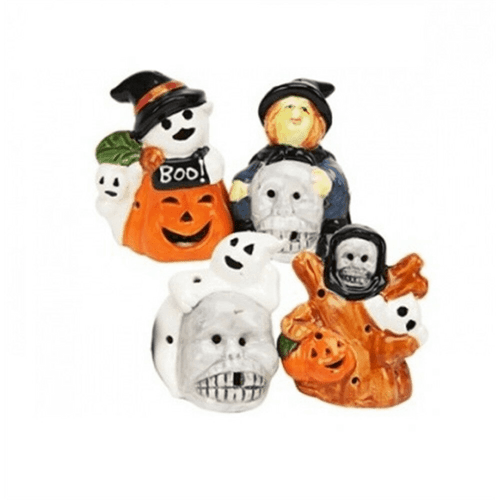 Set of 4 Small Spooky Ceramic Figures with Colour Change LED Lighting for Halloween