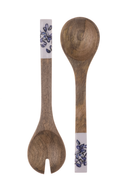 Blue & White Mussel Moules Design Wooden Salad Servers by Shoeless Joe