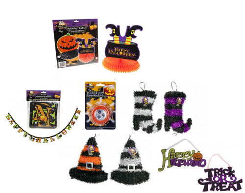 Halloween 10 Piece Quality Party Decoration Set - Banner, Plaques, Table Decorations and More