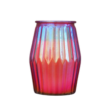 Load image into Gallery viewer, Large Lantern Style Iridescent Red Glass Spiced Pomegranate Candle by Candlelight

