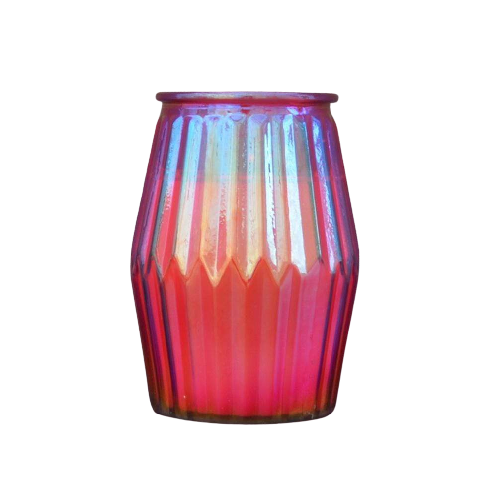 Large Lantern Style Iridescent Red Glass Spiced Pomegranate Candle by Candlelight