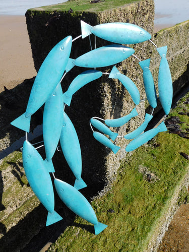 Fish Swirl Turquoise Metal Wall Art by Shoeless Joe
