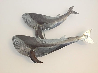 Duo of Blue Whales Metal Wall Art by Shoeless Joe