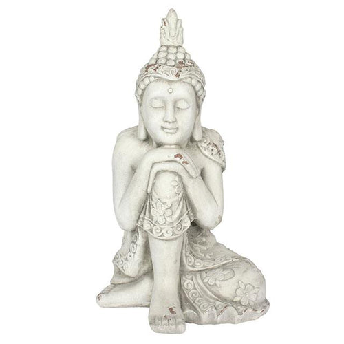 Large Oriental Thoughtful Resting Buddha Garden Statue 56cm for Garden or Indoors - White-The Useful Shop